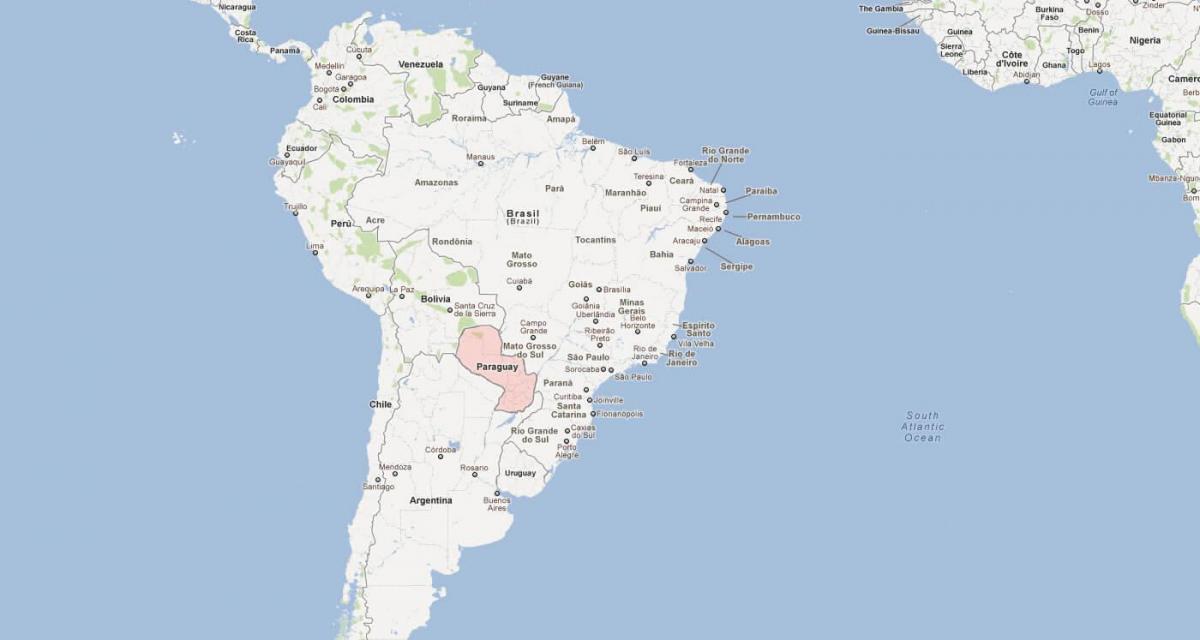 מפה של פרגוואי בדרום אמריקה.